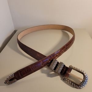 Brighton Brown Leather, Silver Plate, Gold Brass Croc Women's 30-34"